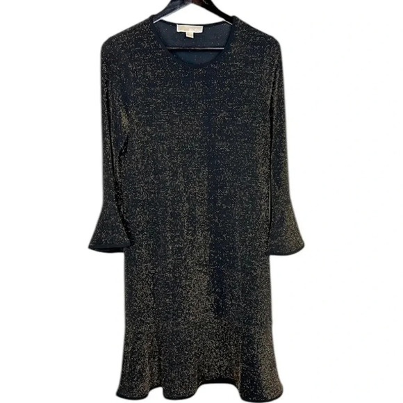 Michael Kors long sleeve holiday sparkle crew neck sweater dress  fluted hem - Picture 1 of 7